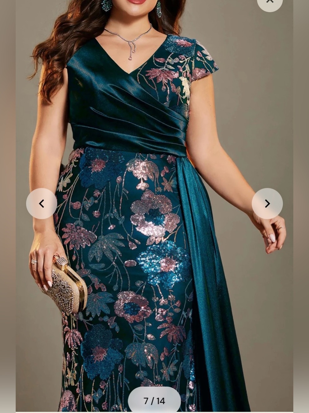 Blue Floral Sequin Evening Gown - Picture 7 of 9